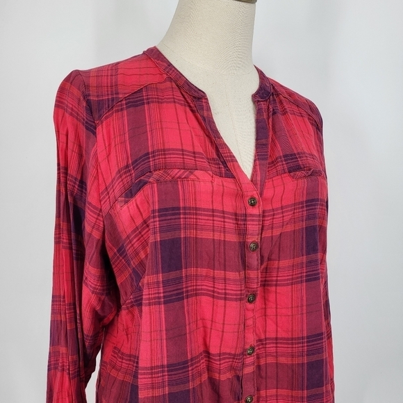 Plaid Flannel Button Down Shirt Red Maurices 0X - Picture 4 of 5